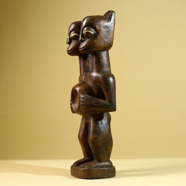 Baule African Twin Figure Statue Hand Carved Wood Tribal Fertility Art Decor West Africa Vintage Sculpture Home Collectible-G5812