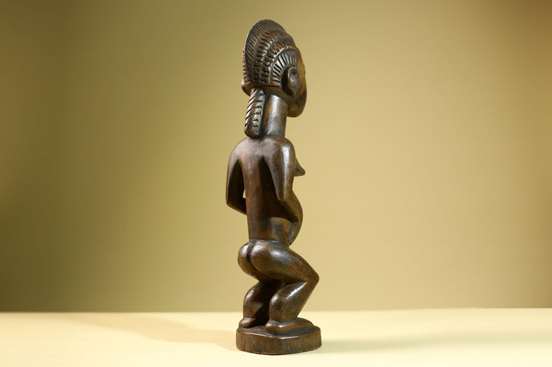 African Baule Female Statue Tribal Wood Fertility Figure Côte d’Ivoire West Africa Carved Sculpture Ancestral Art Decor-G5813