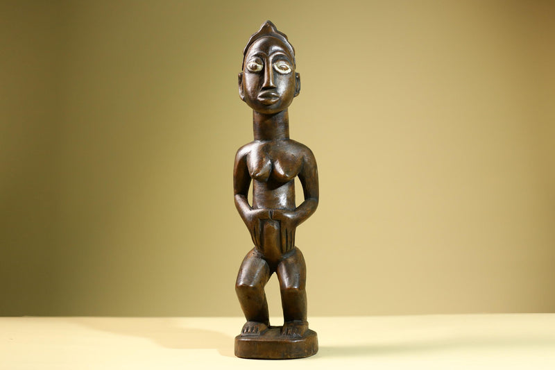 African Baule Female Statue Tribal Wood Fertility Figure Côte d’Ivoire West Africa Carved Sculpture Ancestral Art Decor-G5813
