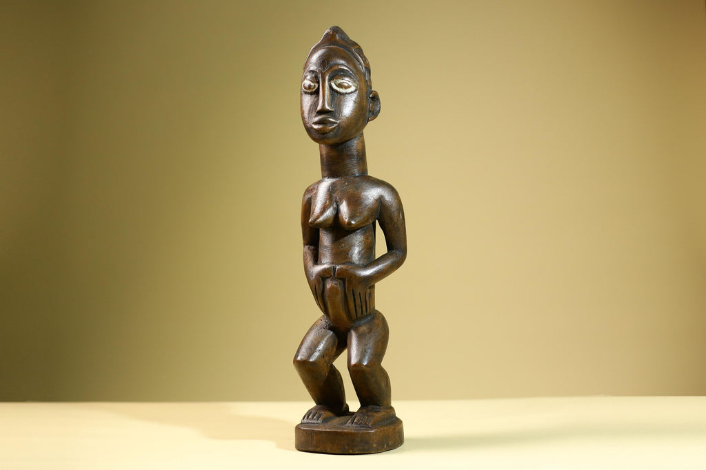 African Baule Female Statue Tribal Wood Fertility Figure Côte d’Ivoire West Africa Carved Sculpture Ancestral Art Decor-G5813