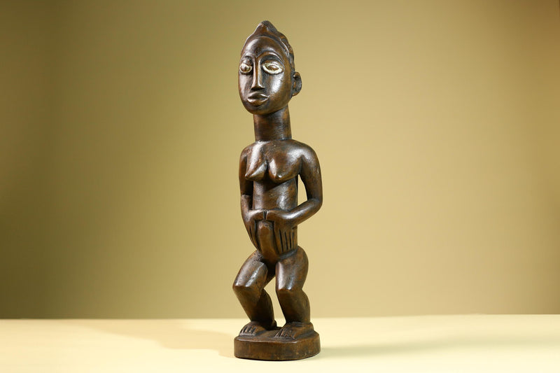 African Baule Female Statue Tribal Wood Fertility Figure Côte d’Ivoire West Africa Carved Sculpture Ancestral Art Decor-G5813