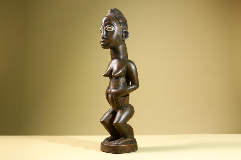African Baule Female Statue Tribal Wood Fertility Figure Côte d’Ivoire West Africa Carved Sculpture Ancestral Art Decor-G5813