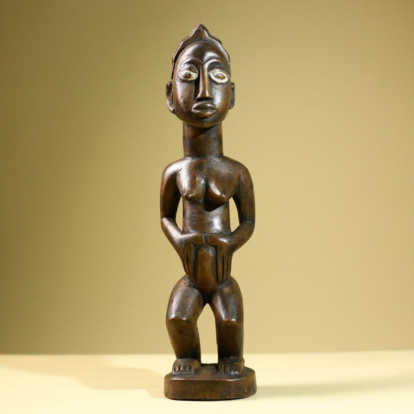 African Baule Female Statue Tribal Wood Fertility Figure Côte d’Ivoire West Africa Carved Sculpture Ancestral Art Decor-G5813