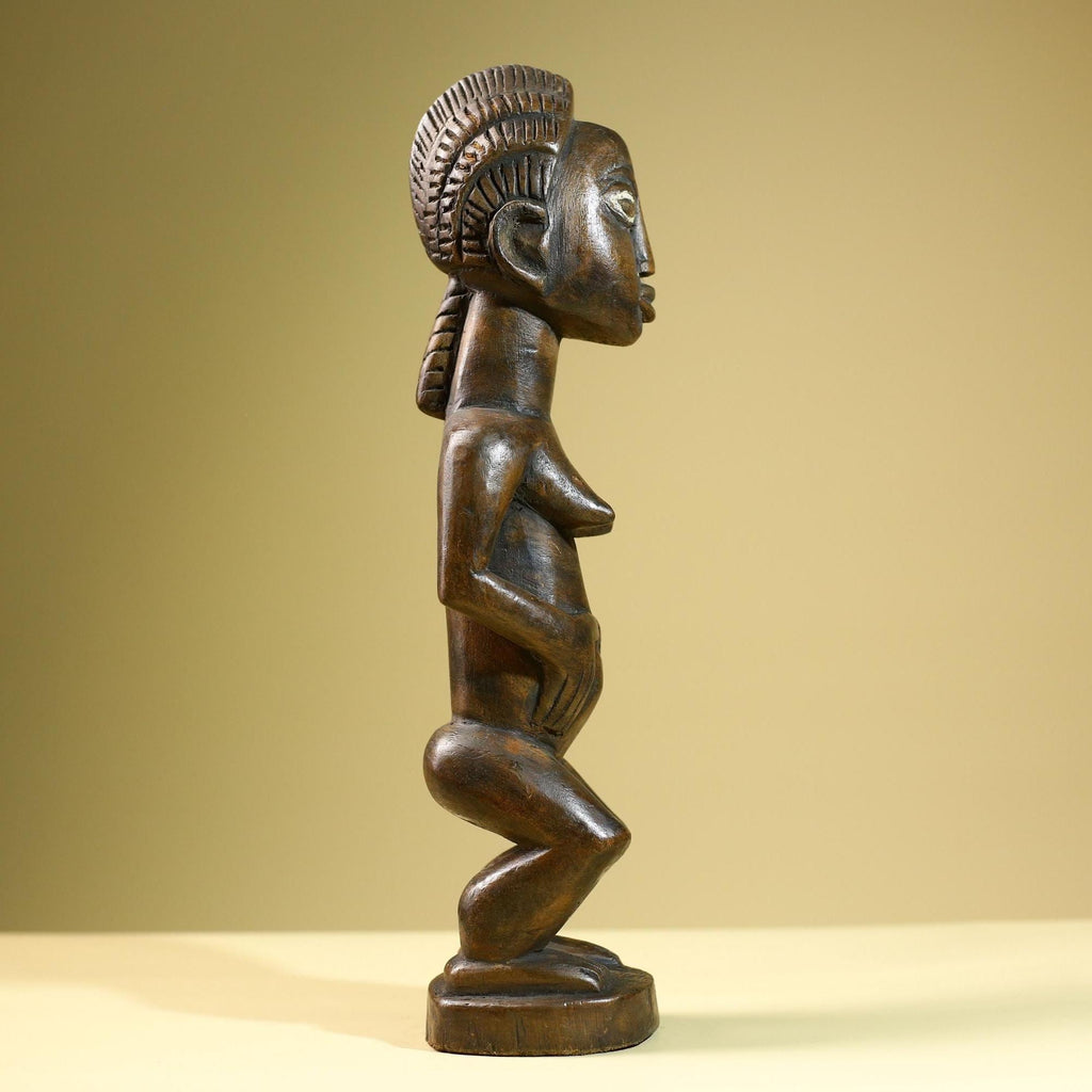 African Baule Female Statue Tribal Wood Fertility Figure Côte d’Ivoire West Africa Carved Sculpture Ancestral Art Decor-G5813