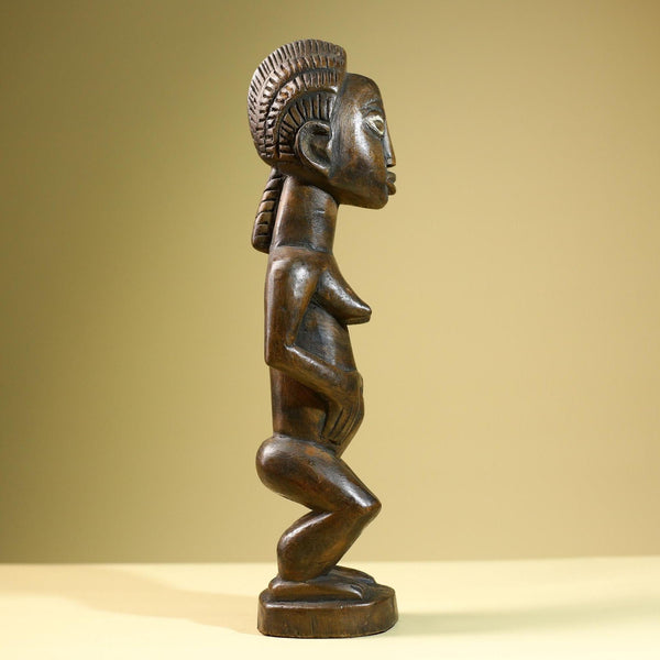African Baule Female Statue Tribal Wood Fertility Figure Côte d’Ivoire West Africa Carved Sculpture Ancestral Art Decor-G5813