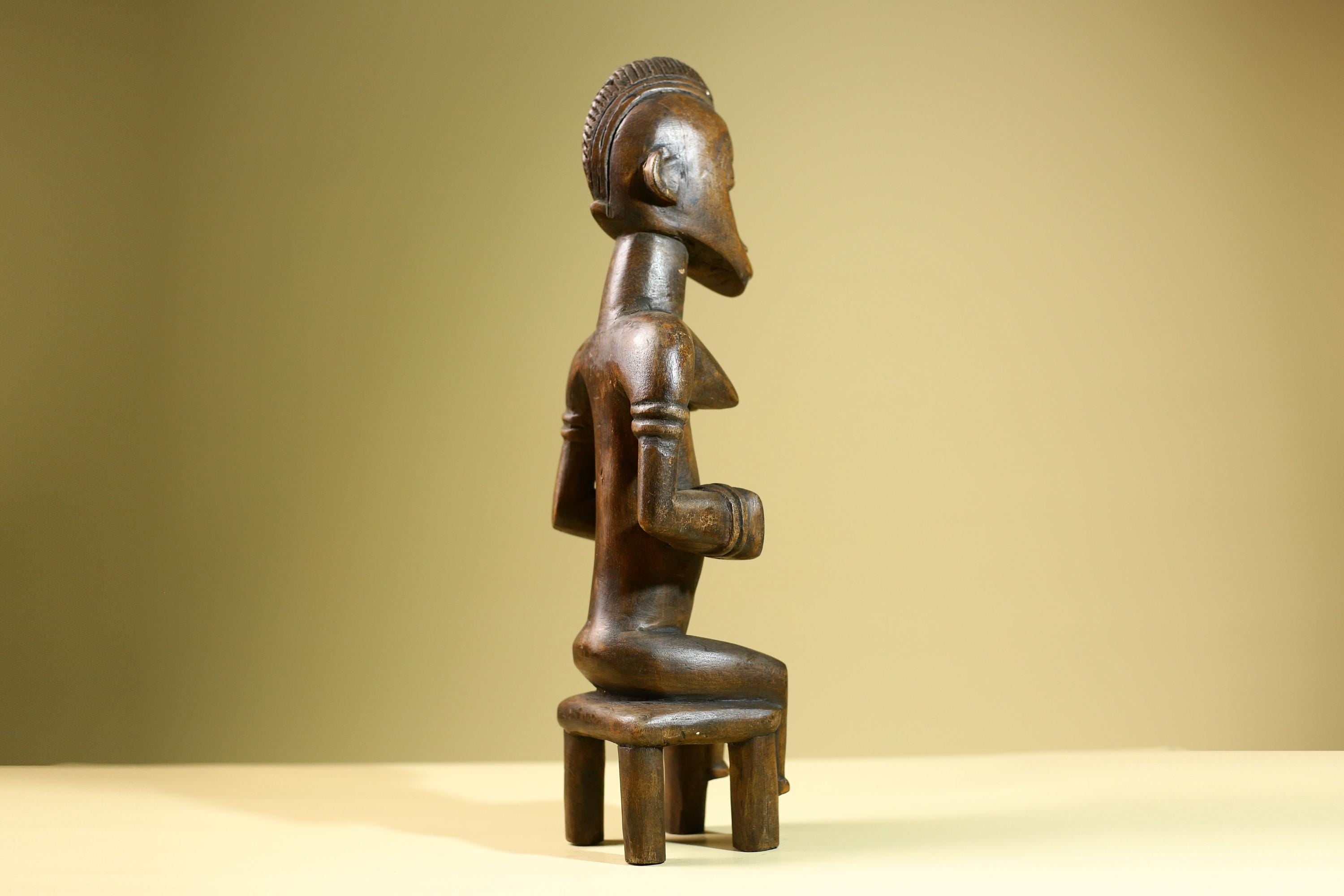 African Baule Seated Female Statue Tribal Wood Carving Côte d’Ivoire West Africa Fertility Ancestral Art Sculpture Home Decor-G5814