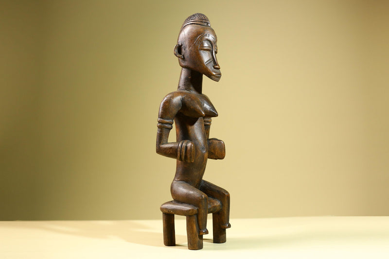 African Baule Seated Female Statue Tribal Wood Carving Côte d’Ivoire West Africa Fertility Ancestral Art Sculpture Home Decor-G5814