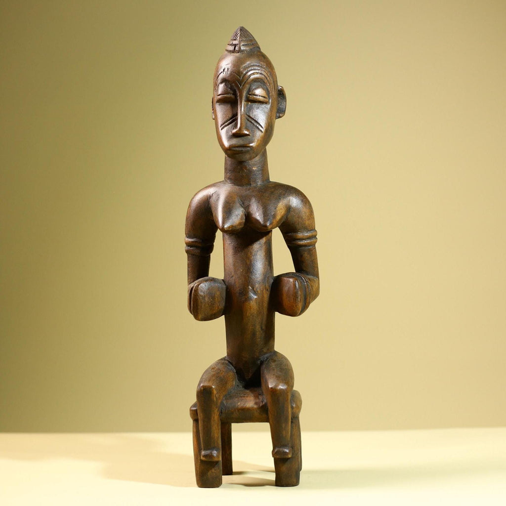 African Baule Seated Female Statue Tribal Wood Carving Côte d’Ivoire West Africa Fertility Ancestral Art Sculpture Home Decor-G5814