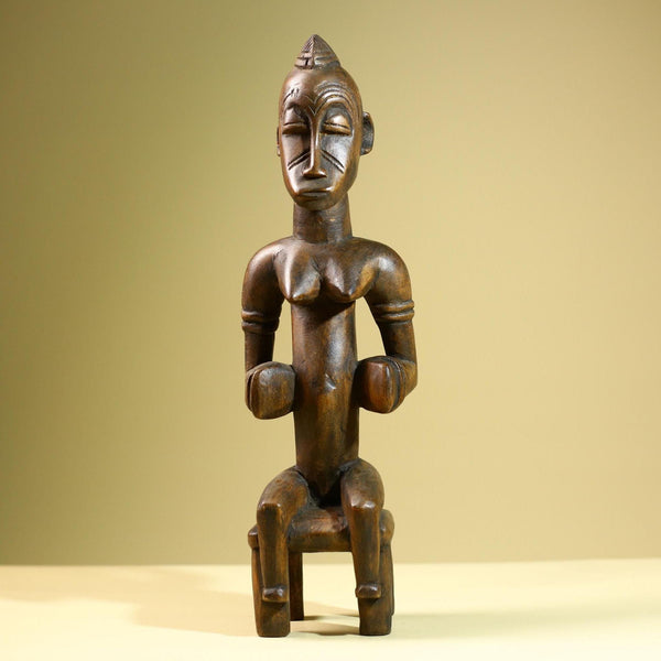 African Baule Seated Female Statue Tribal Wood Carving Côte d’Ivoire West Africa Fertility Ancestral Art Sculpture Home Decor-G5814