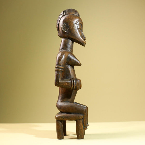African Baule Seated Female Statue Tribal Wood Carving Côte d’Ivoire West Africa Fertility Ancestral Art Sculpture Home Decor-G5814