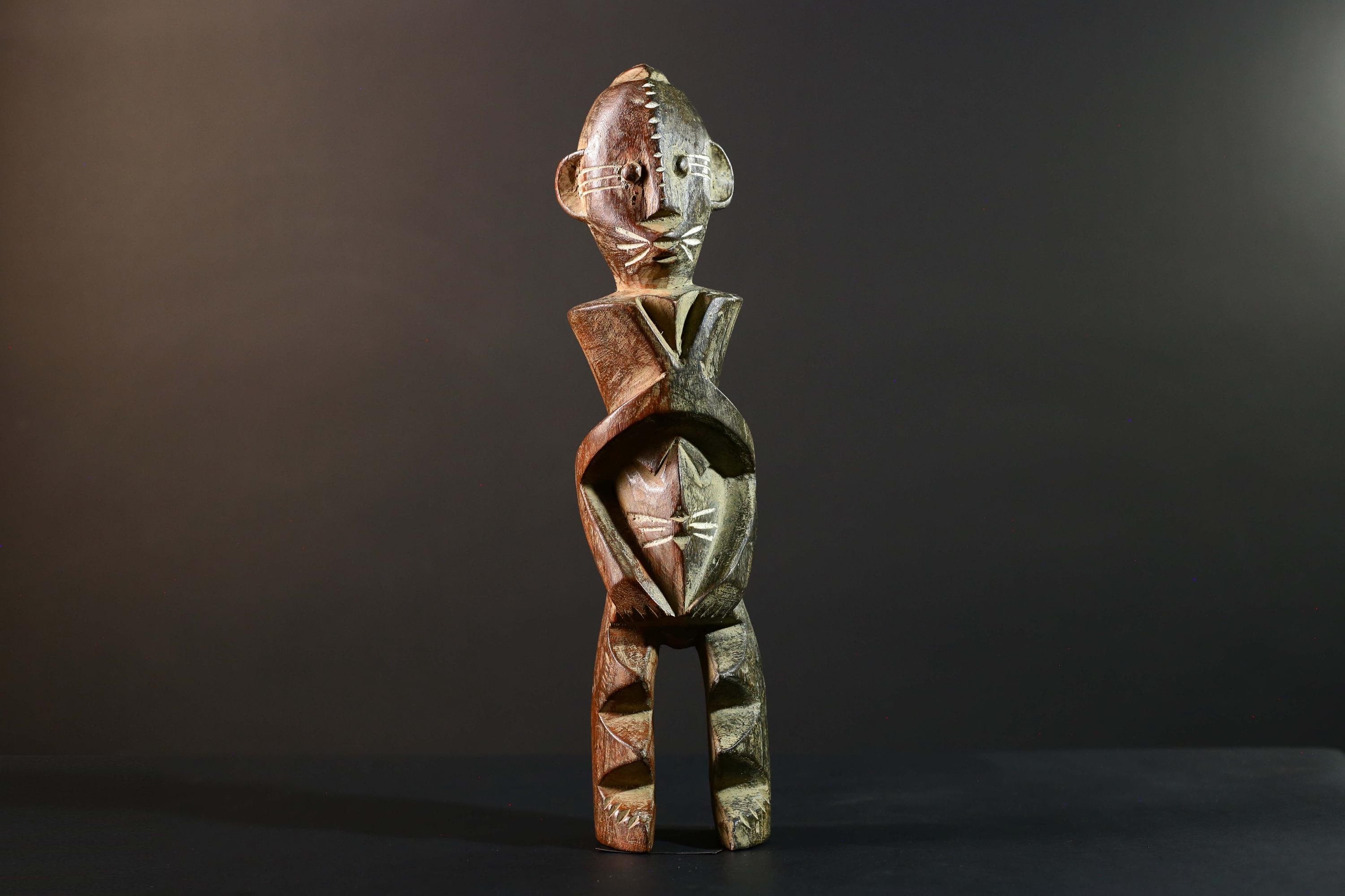 Hand Carved Tribal Vintage Ambete Reliquary Statue Wood Gabon Figure-G5795