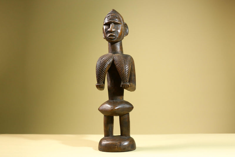 African Tribal Statue Female Figure Hand Carved Wood Fertility Sculpture Vintage Home Decor West Africa Art Collectible-G5822