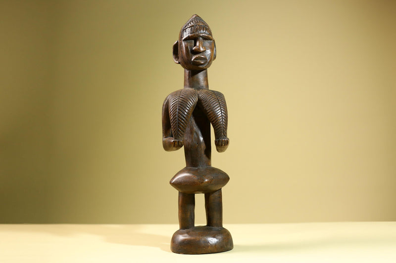 African Tribal Statue Female Figure Hand Carved Wood Fertility Sculpture Vintage Home Decor West Africa Art Collectible-G5822