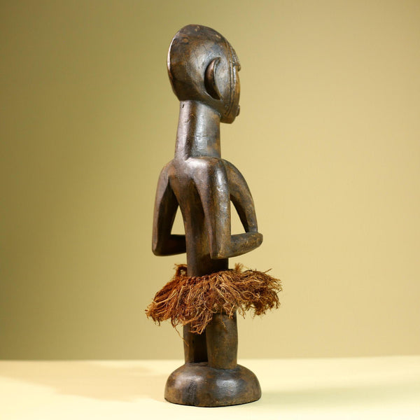 African Tribal Statue Hand Carved Wood Female Figure Sculpture with Raffia Skirt Authentic Vintage Ethnic Art Decor Collectible-G5823