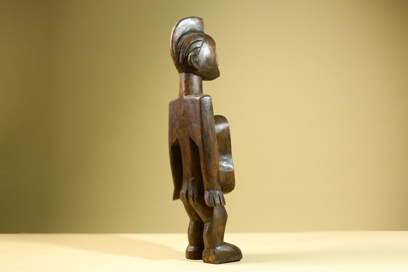 African Baule Spoon Holder Tribal Figure Hand Carved Wood West African Sculpture Vintage Collectible Art Home Decor-G5825