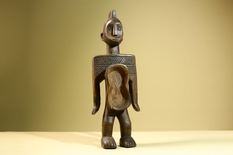 African Baule Spoon Holder Tribal Figure Hand Carved Wood West African Sculpture Vintage Collectible Art Home Decor-G5825