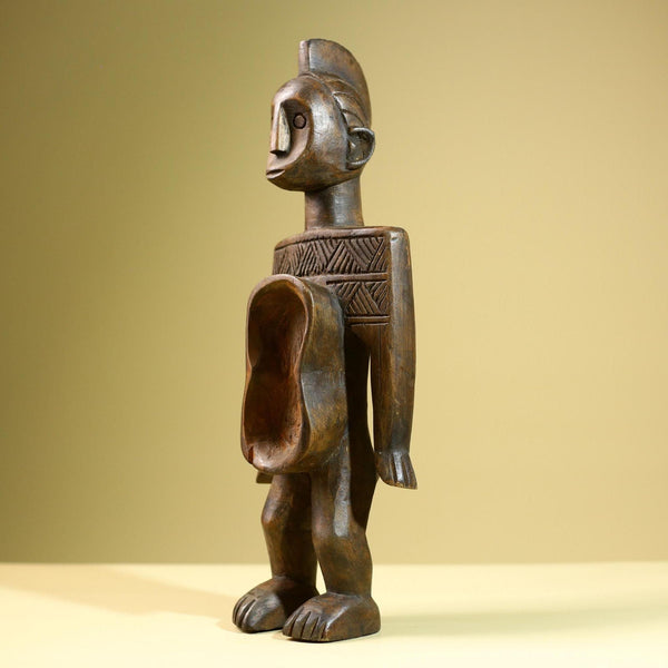 African Baule Spoon Holder Tribal Figure Hand Carved Wood West African Sculpture Vintage Collectible Art Home Decor-G5825