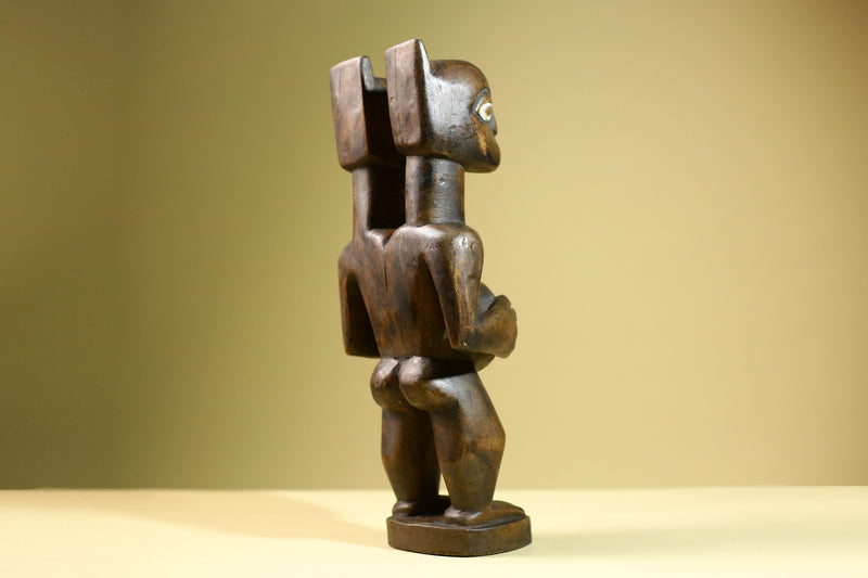 African Double Headed Tribal Figure Hand Carved Wood Ritual Statue West African Art Unique Vintage Home Decor -G5826
