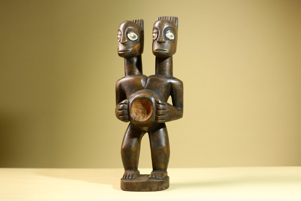 African Double Headed Tribal Figure Hand Carved Wood Ritual Statue West African Art Unique Vintage Home Decor -G5826