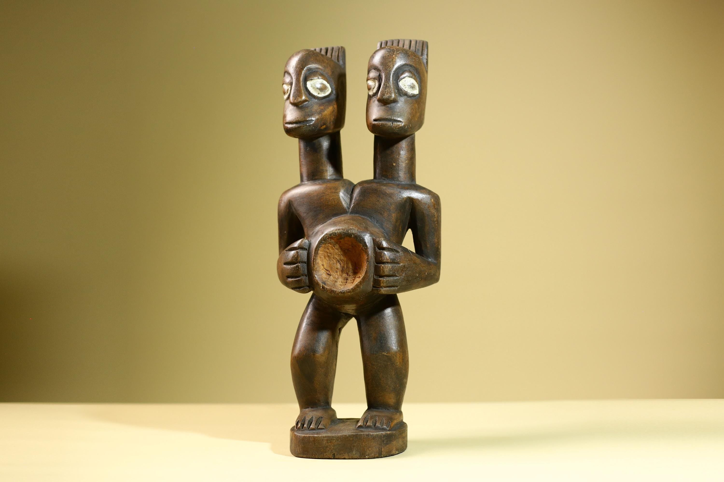 African Double Headed Tribal Figure Hand Carved Wood Ritual Statue West African Art Unique Vintage Home Decor -G5826