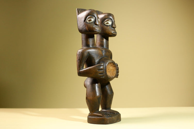 African Double Headed Tribal Figure Hand Carved Wood Ritual Statue West African Art Unique Vintage Home Decor -G5826