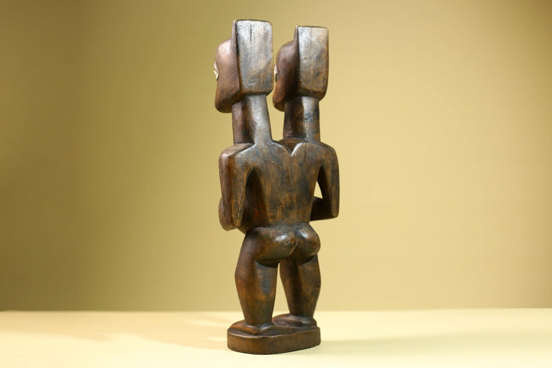 African Double Headed Tribal Figure Hand Carved Wood Ritual Statue West African Art Unique Vintage Home Decor -G5826