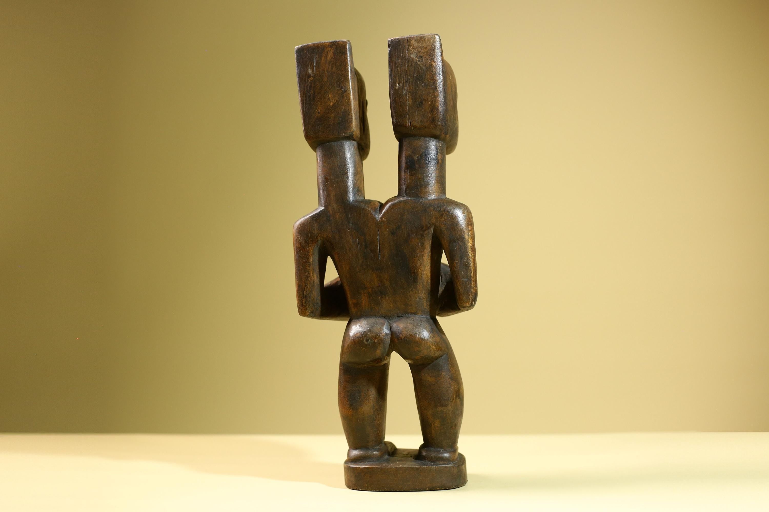 African Double Headed Tribal Figure Hand Carved Wood Ritual Statue West African Art Unique Vintage Home Decor -G5826