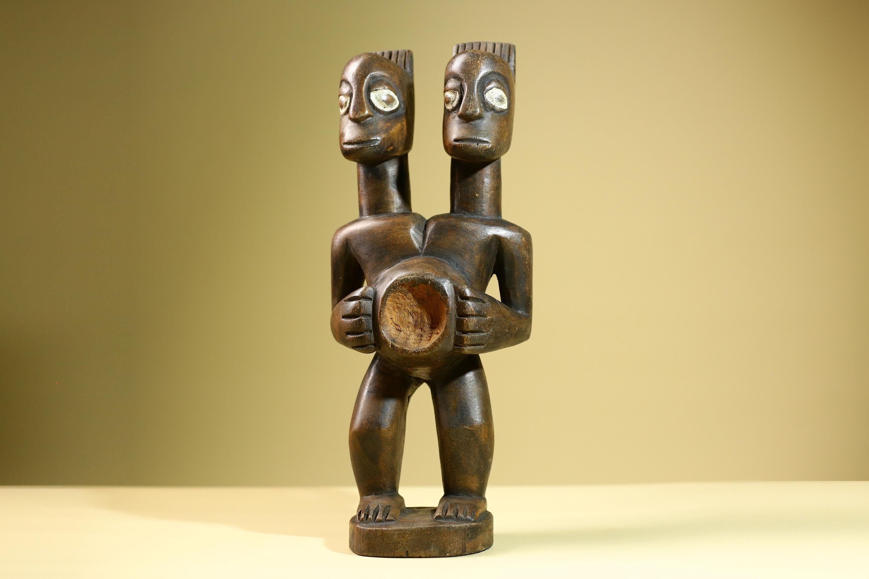 African Double Headed Tribal Figure Hand Carved Wood Ritual Statue West African Art Unique Vintage Home Decor -G5826
