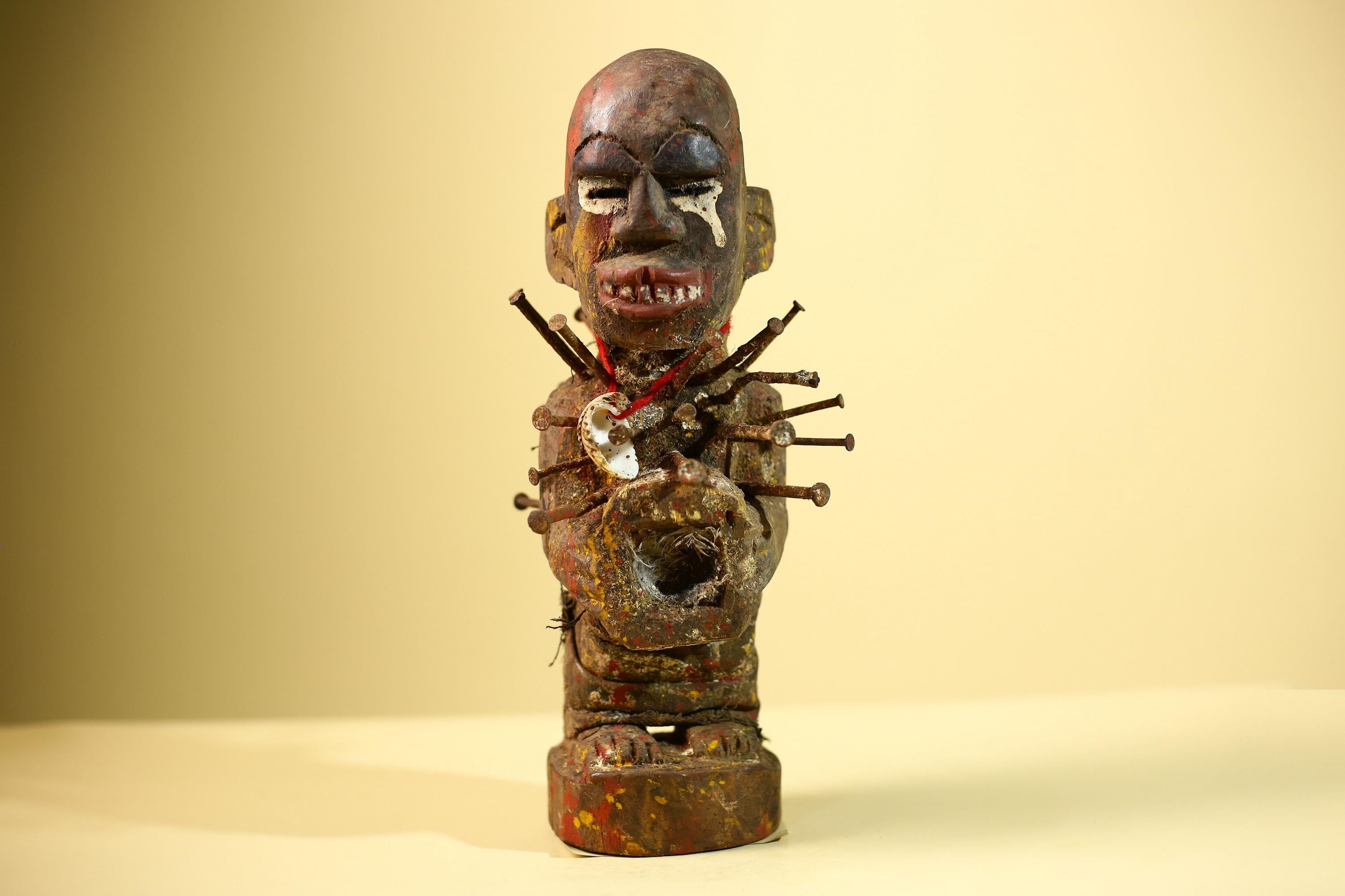 Kongo Nkisi Nkondi Figure: African Tribal Power Sculpture with Nails & Vines-G5828