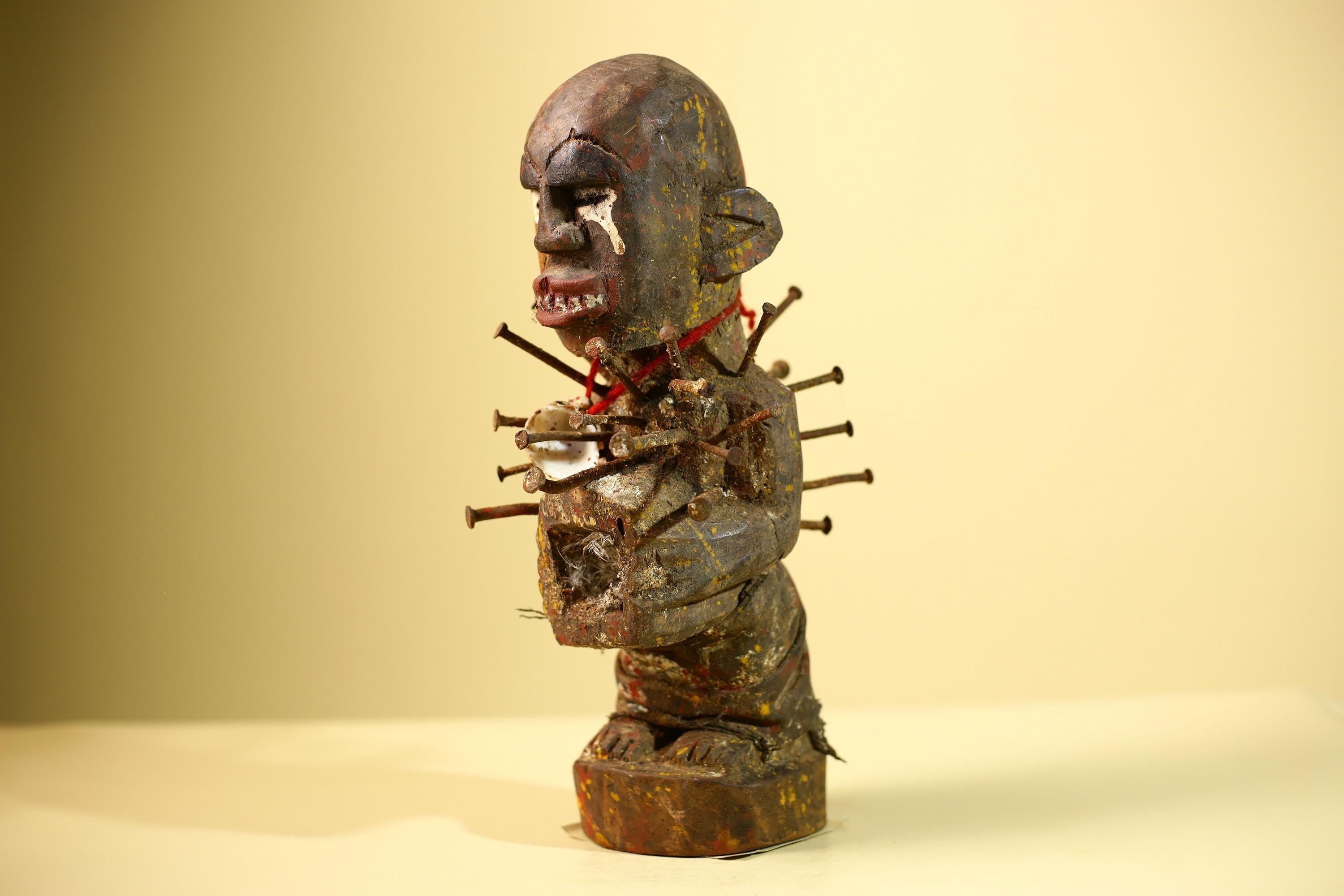 Kongo Nkisi Nkondi Figure: African Tribal Power Sculpture with Nails & Vines-G5828