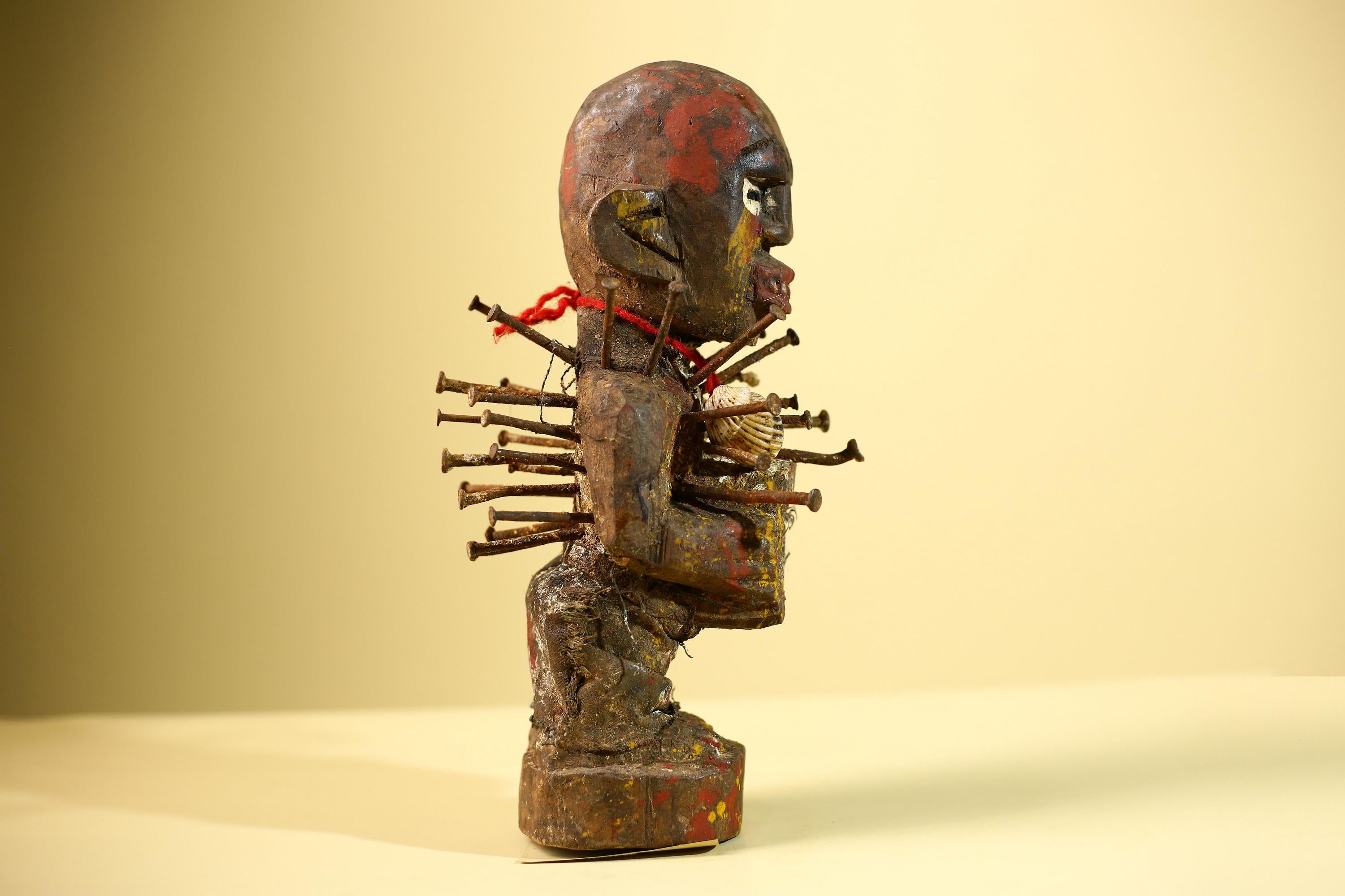 Kongo Nkisi Nkondi Figure: African Tribal Power Sculpture with Nails & Vines-G5828