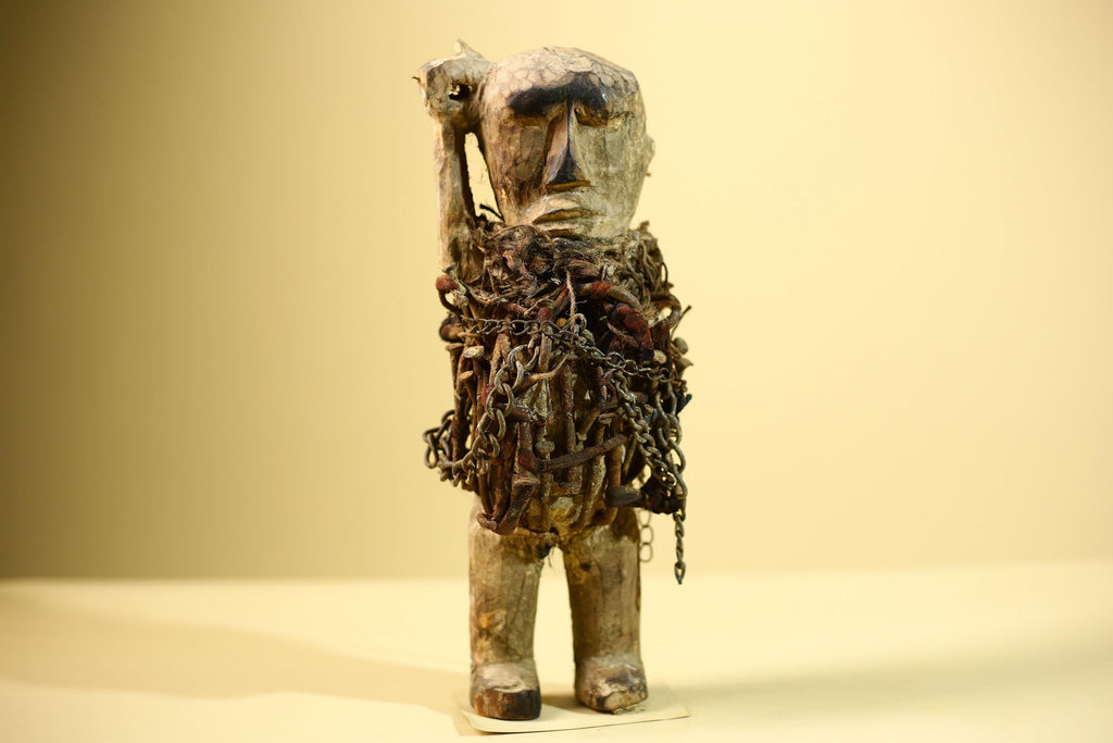 Kongo Nkisi Nkondi Figure: African Tribal Power Sculpture with Nails & Vines-G5829