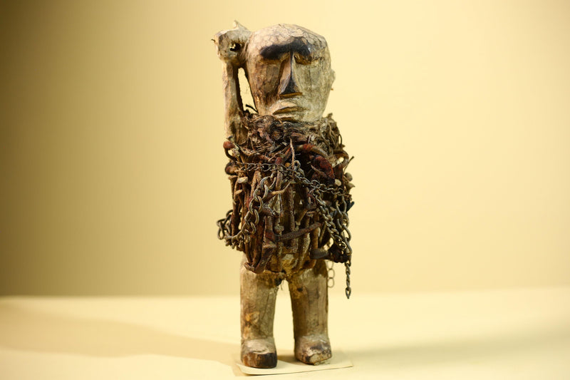 Kongo Nkisi Nkondi Figure: African Tribal Power Sculpture with Nails & Vines-G5829