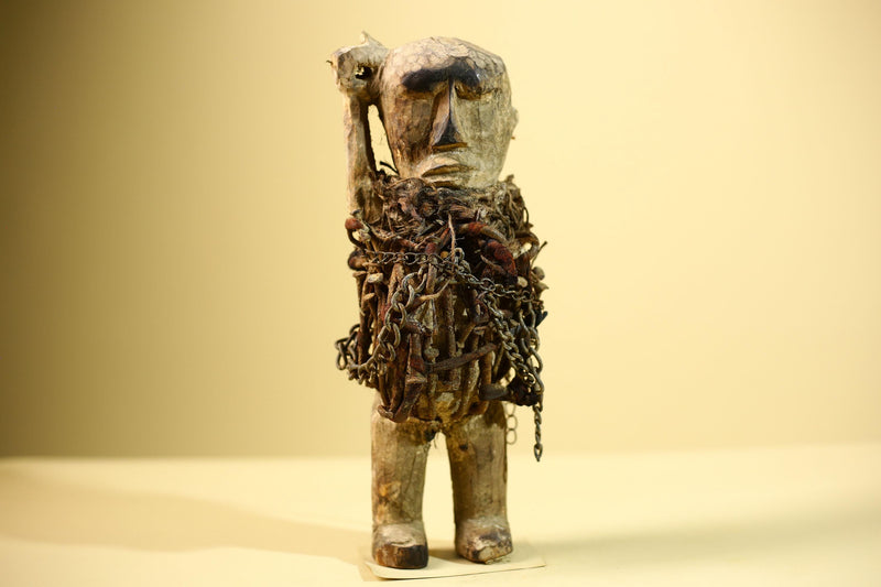 Kongo Nkisi Nkondi Figure: African Tribal Power Sculpture with Nails & Vines-G5829