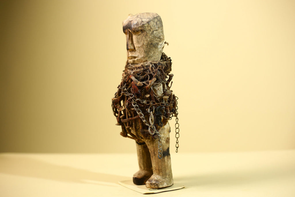 Kongo Nkisi Nkondi Figure: African Tribal Power Sculpture with Nails & Vines-G5829