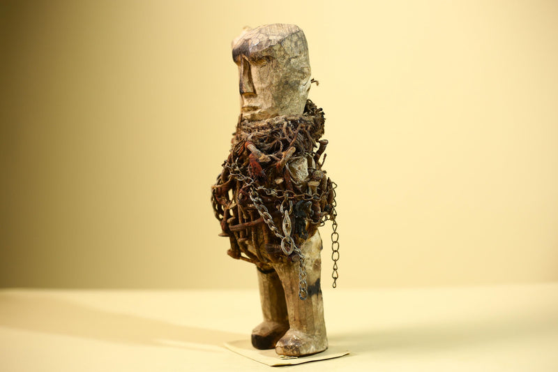 Kongo Nkisi Nkondi Figure: African Tribal Power Sculpture with Nails & Vines-G5829