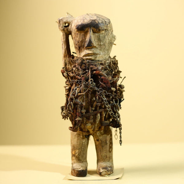 Kongo Nkisi Nkondi Figure: African Tribal Power Sculpture with Nails & Vines-G5829
