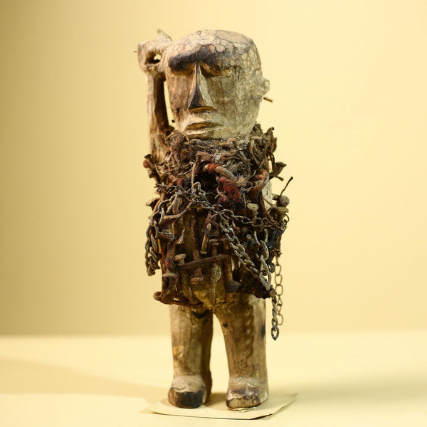 Kongo Nkisi Nkondi Figure: African Tribal Power Sculpture with Nails & Vines-G5829