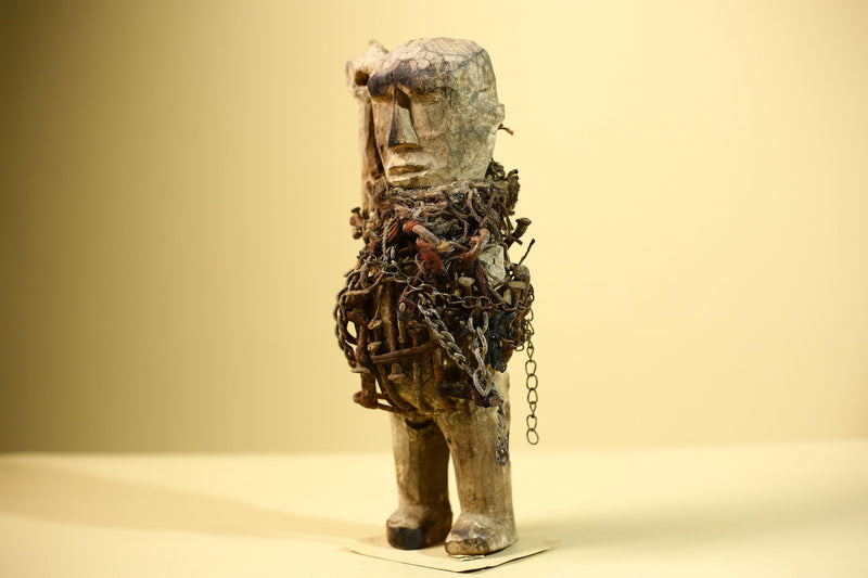 Kongo Nkisi Nkondi Figure: African Tribal Power Sculpture with Nails & Vines-G5829
