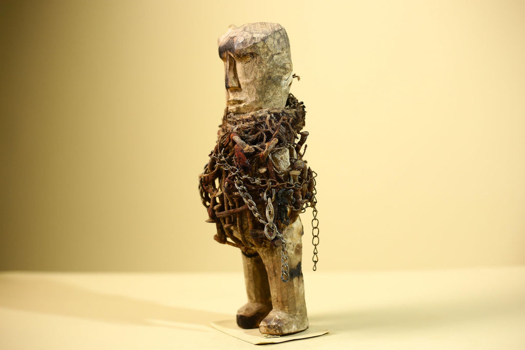 Kongo Nkisi Nkondi Figure: African Tribal Power Sculpture with Nails & Vines-G5829