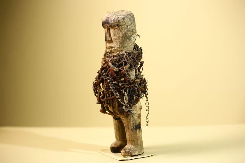 Kongo Nkisi Nkondi Figure: African Tribal Power Sculpture with Nails & Vines-G5829