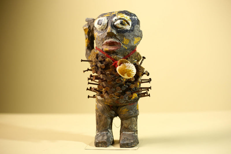 Kongo Nkisi Nkondi Figure: African Tribal Power Sculpture with Nails & Vines-G5830