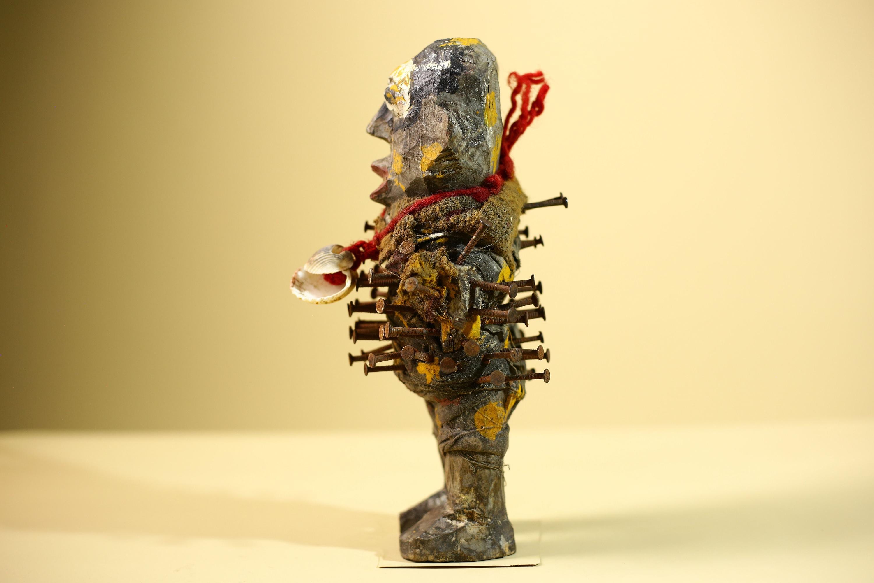 Kongo Nkisi Nkondi Figure: African Tribal Power Sculpture with Nails & Vines-G5830