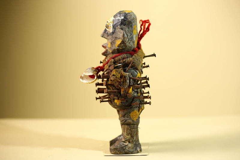 Kongo Nkisi Nkondi Figure: African Tribal Power Sculpture with Nails & Vines-G5830