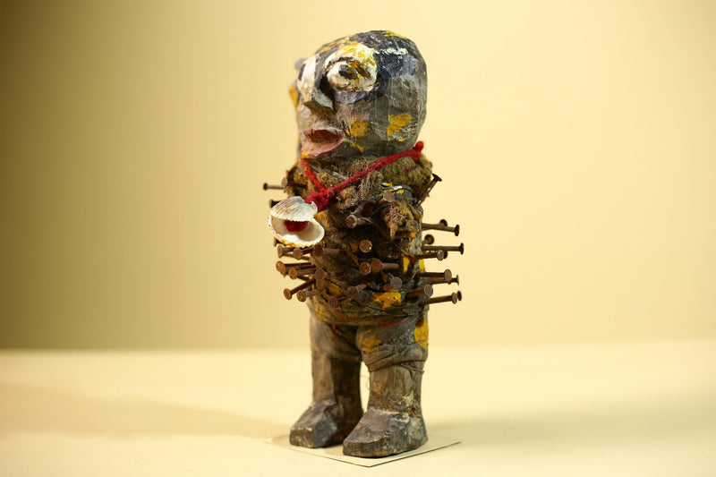 Kongo Nkisi Nkondi Figure: African Tribal Power Sculpture with Nails & Vines-G5830