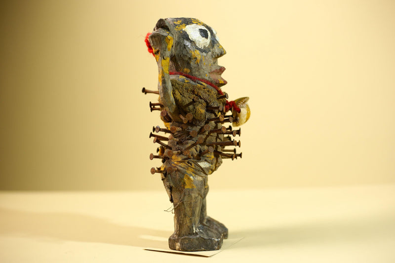 Kongo Nkisi Nkondi Figure: African Tribal Power Sculpture with Nails & Vines-G5830