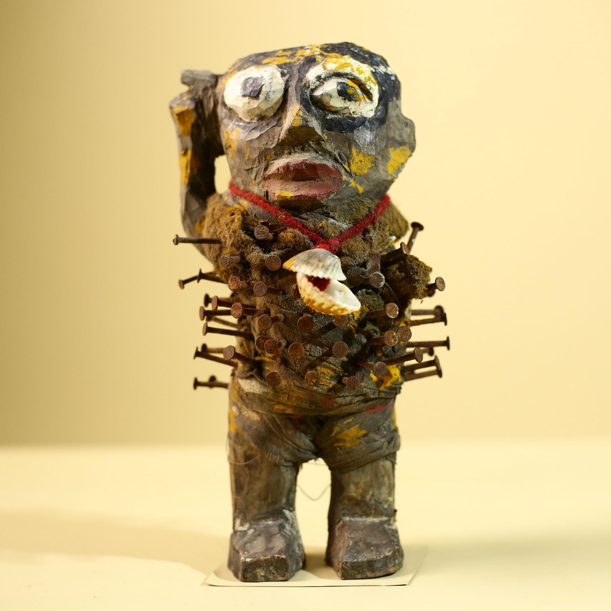 Kongo Nkisi Nkondi Figure: African Tribal Power Sculpture with Nails & Vines-G5830