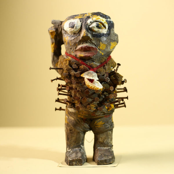 Kongo Nkisi Nkondi Figure: African Tribal Power Sculpture with Nails & Vines-G5830