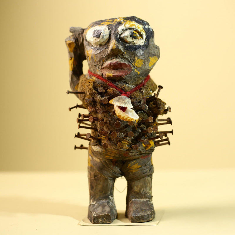 Kongo Nkisi Nkondi Figure: African Tribal Power Sculpture with Nails & Vines-G5830