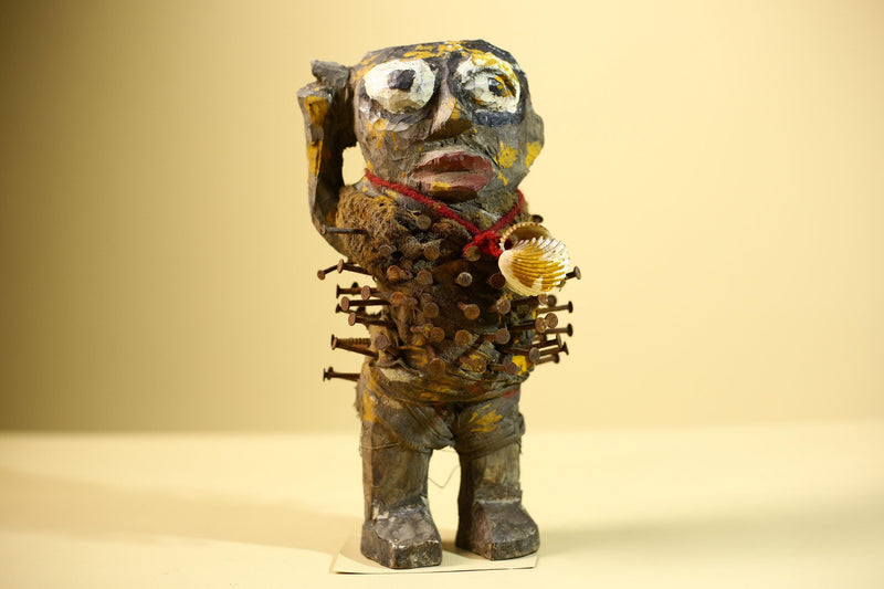 Kongo Nkisi Nkondi Figure: African Tribal Power Sculpture with Nails & Vines-G5830